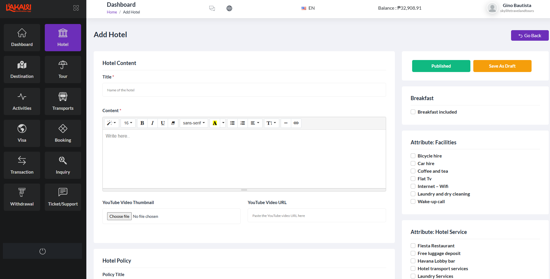 Add hotel form