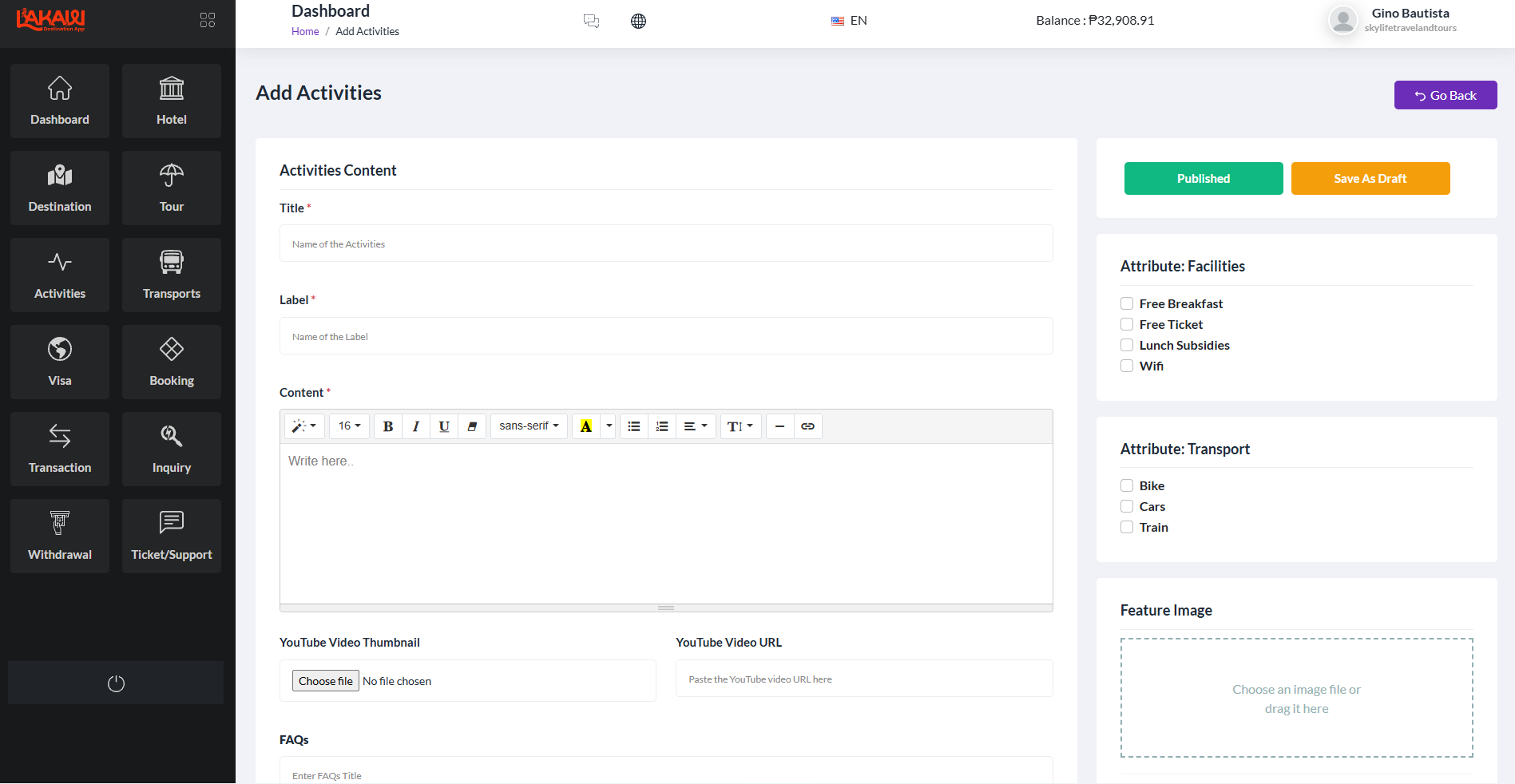 Add activities form
